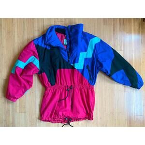 80s Vintage TYROLIA Ski Parka Jacket Color Block Geometric Mod Women's M